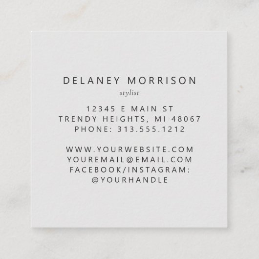 Stormy Gray Agate Silver Glitter White Luxury Quadratische Visitenkarte (Rückseite)