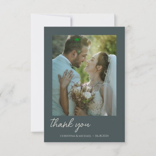 Stormy Gray ・ Handgeschriebene Script Wedding Dankeskarte (Vorderseite)