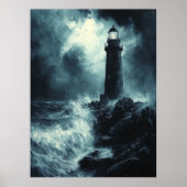 Stormy Lighthouse at Night - Holzkohle Art Poster (Vorne)