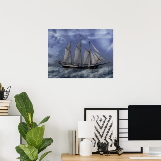 Stormy Ocean - Pirate Ship Artwork Poster (Heimbüro)