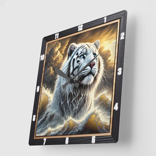 Stormy Ocean Tiger Timepiece Quadratische Wanduhr (Winkel)