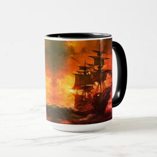 Stormy Pirate Ship bei Sunset- Tasse (VorderseiteRechts)