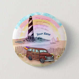 Stormy Rainbow Lighthouse Button