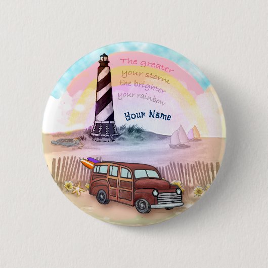 Stormy Rainbow Lighthouse Button (Vorderseite)