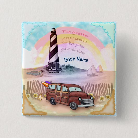 Stormy Rainbow Lighthouse Button (Vorderseite)