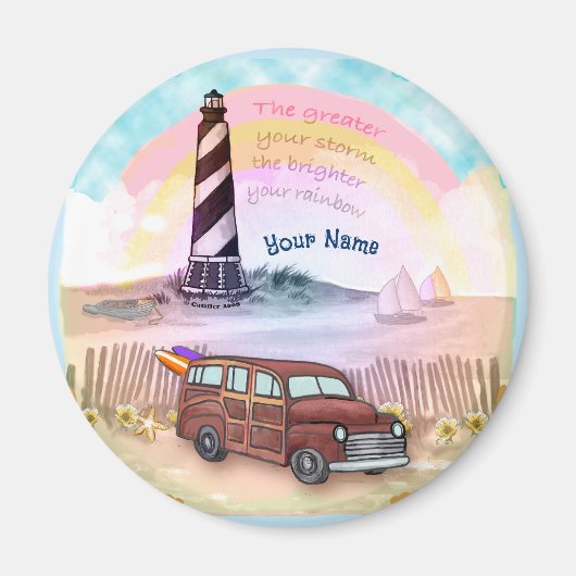 Stormy Rainbow Lighthouse rund Magnet (Vorne)