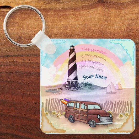 Stormy Rainbow Lighthouse Schlüsselanhänger (Vorderseite)