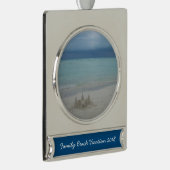 Stormy Sandcastle Beach Landscape Foto Banner-Ornament Silber (Rechts)
