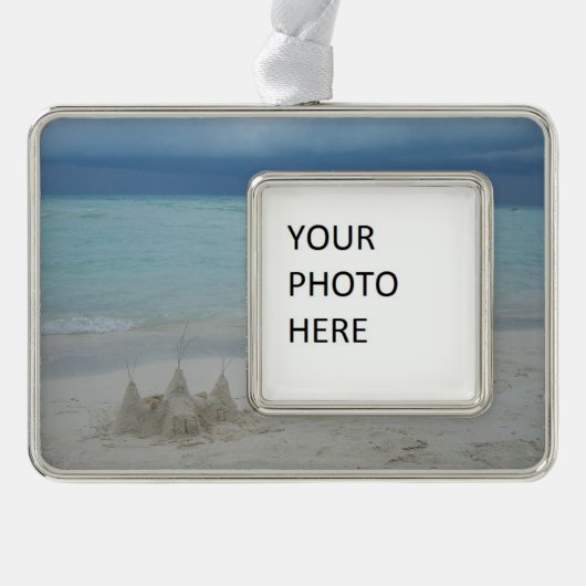 Stormy Sandcastle Beach Landscape Foto Rahmen-Ornament Silber (Vorderseite)