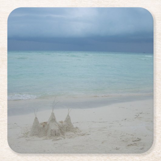 Stormy Sandcastle Beach Landscape Foto Rechteckiger Pappuntersetzer (Vorderseite)