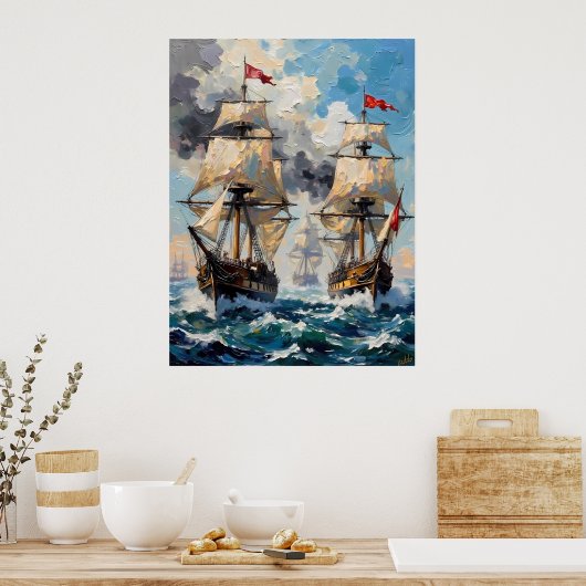 Stormy Sea Battle Poster (Küche)