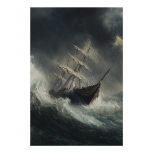 Stormy Seas Sailboat Malposter Poster