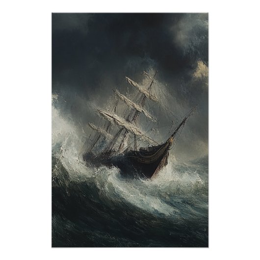 Stormy Seas Sailboat Malposter Poster (Vorderseite)