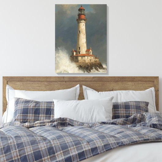 Stormy Sentinel Leuchtturm AI Leinwanddruck (Insitu (Schlafzimmer))