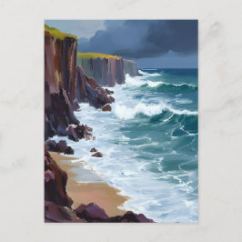Stormy Shore | Beach Ocean Waves Malerei Postkarte