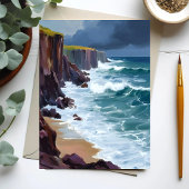 Stormy Shore | Beach Ocean Waves Malerei Postkarte