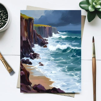 Stormy Shore | Beach Ocean Waves Malerei Postkarte