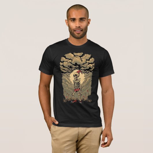 Stormy Skeleton Clown: Retro Whimsy T-Shirt (Vorne ganz)