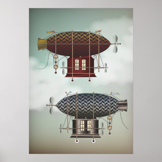Stormy Skies Airship Noir & Rouge Steampunk Poster (Vorne)