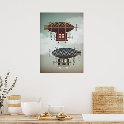 Stormy Skies Airship Noir & Rouge Steampunk Poster (Küche)