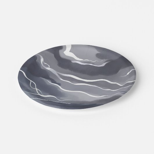 Stormy Skies | Dunkle Wasserfarbe Pappteller (Schrägansicht)