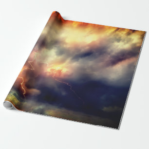 STORMY SKY MIT LICHTORANGE UND DUNKELBLAU GESCHENKPAPIER