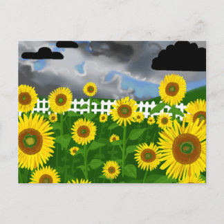 Stormy Sonnenblumen mit White Picket Fence Postcar Postkarte