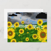Stormy Sonnenblumen mit White Picket Fence Postcar Postkarte (Vorne/Hinten)