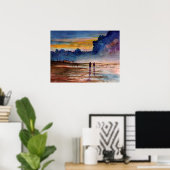 Stormy Sunset Beach Coming Wassercolor Seascape Poster (Heimbüro)