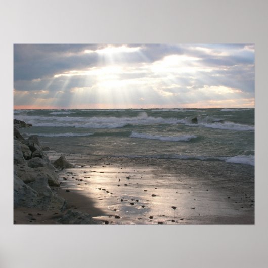 Stormy Sunset Over Lake Michigan Poster (Vorne)