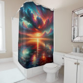 "Stormy Sunset Over Serene Lake" Duschvorhang (Beispiel)