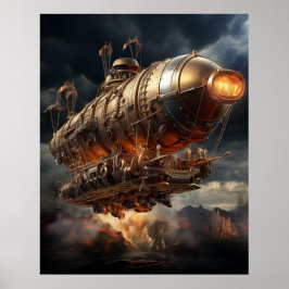 Stormy Voyage: Epic Steampunk Zeppelin Poster