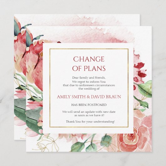 Stornierung einer Hochzeit - Zurückgestellt - Ände Einladung (Vorne/Hinten)
