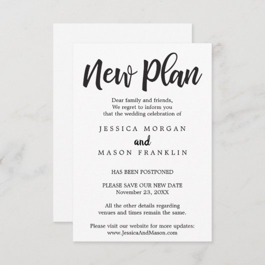 Stornierung einer Hochzeit - Zurückgestellt - Ände Einladung (Vorne/Hinten)