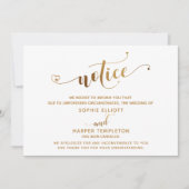 Stornierung einer Wedding Notice Gold Hearts Scrip Einladung (Vorderseite)