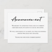 Stornierung eines Ereignisses schwarz-weiß Postkarte (Vorne/Hinten)