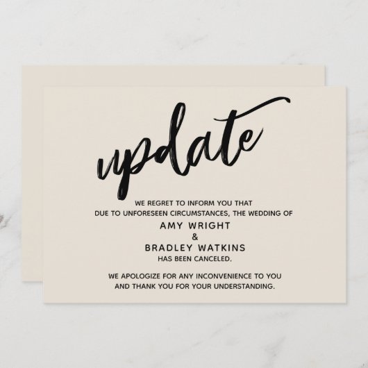 Stornierung von Hochzeiten durch Handschrift auf C Einladung (Vorne/Hinten)