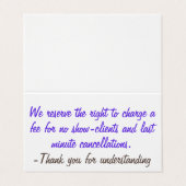 Stornierungsbedingungen Visitenkarten (Außenseite Aufgefaltet)