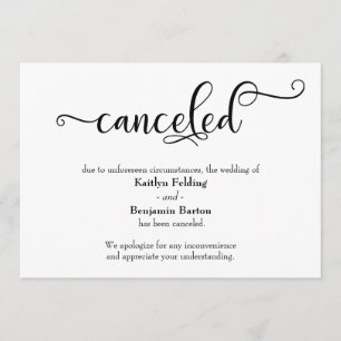 Stornierungskarte für die Hochzeitskalligrafie Einladung