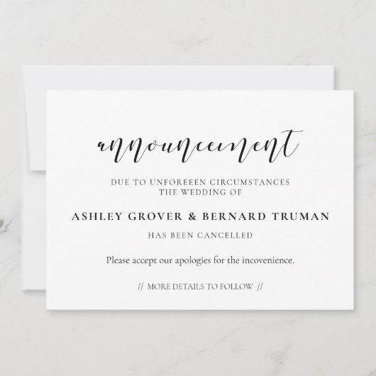 Stornierungskarte für Hochzeiten Einladung (Vorderseite)