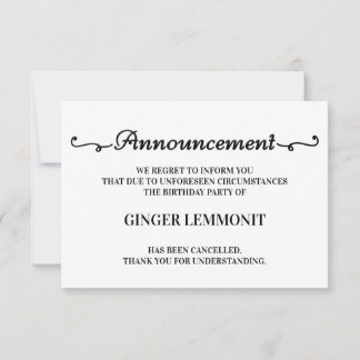 Stornierungskarten für Geburtstagsparty Ankündigung