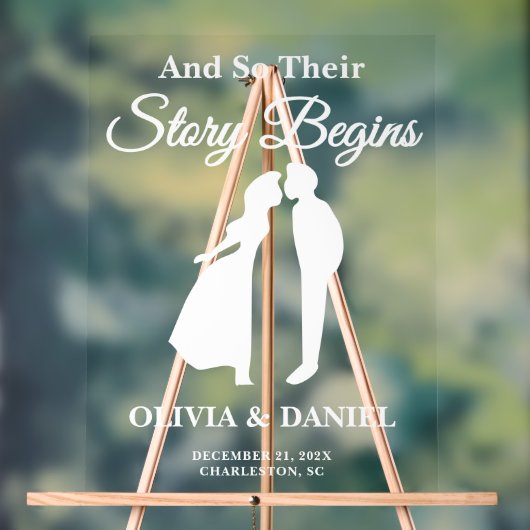 Story Begins Editable Wedding Welcome Acrylschild (Neutral)