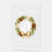 Story Begins Pine Greenery Wreath Wedding Willkomm Acrylschild (Winkel)