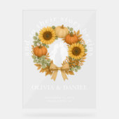 Story Begins Pumpkin Wreath Herbsthochzeit Willkom Acrylschild (Vorderseite)