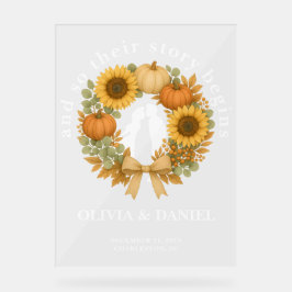 Story Begins Pumpkin Wreath Herbsthochzeit Willkom Acrylschild