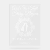 Story Begins Snowflake Winter Wedding Willkommen Acrylschild (Vorderseite)