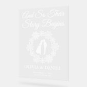 Story Begins Snowflake Winter Wedding Willkommen Acrylschild (Winkel)