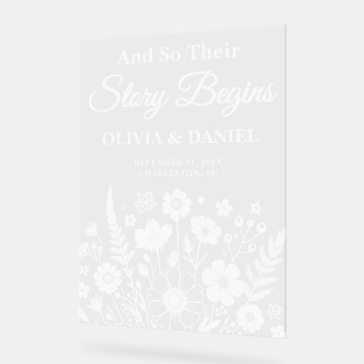 Story Begins Wildblume Wedding Welcome Acrylschild (Winkel)