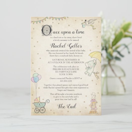 Story Book Baby Shower Einladung (Stehend Vorderseite)