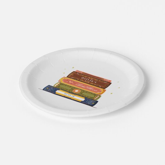 Story Book Library zum nächsten Kapitel-Brautparty Pappteller (Schrägansicht)